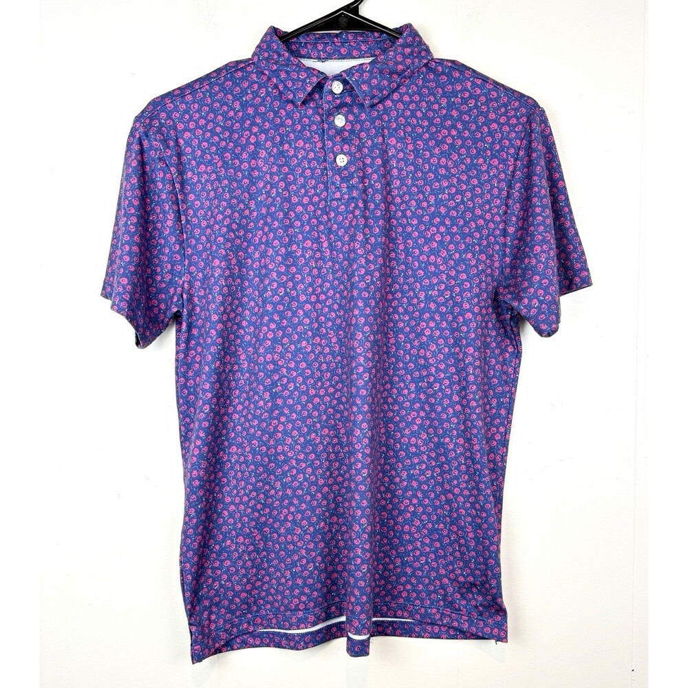 Crewcuts Boys Performance Polo Shirt Blue Pink Short Sleeve Preppy Sz XXL, 14-15